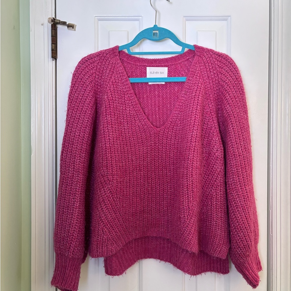 Eleven Six Women's V-Neck Sweater in Fuchsia